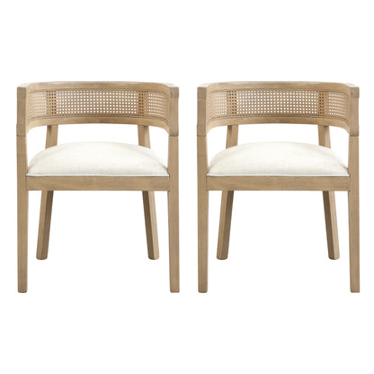 Bastian Dining Chairs with Rattan Backrest, Upholstered Seat, Set of 2