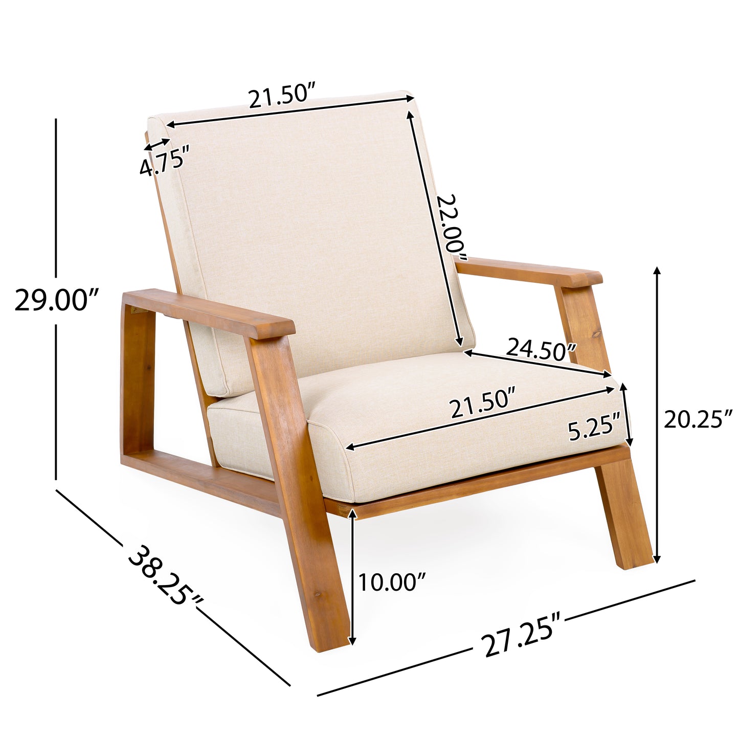 Youssef Patio Lounge Chair, Outdoor Club Chair with Beige Cushion