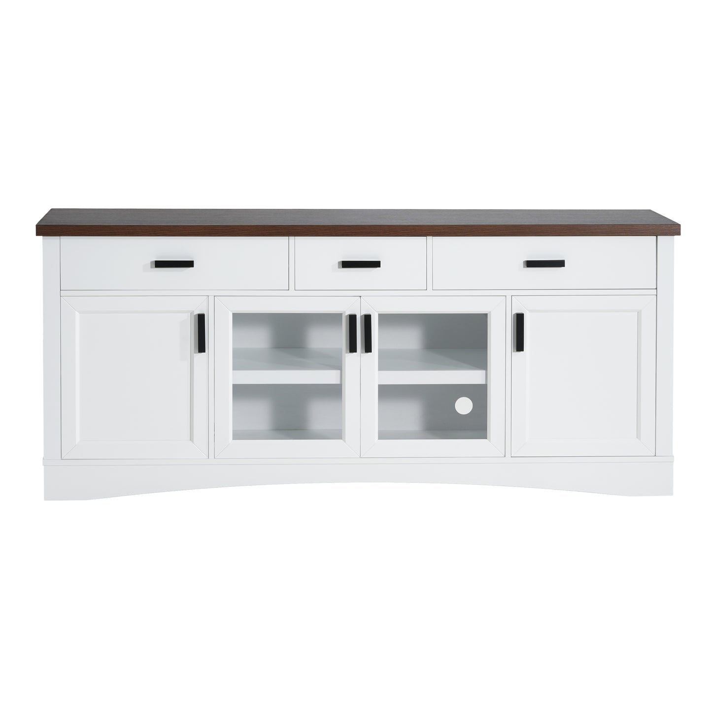 Solther Modern TV Console, 67" Width TV Stand, Glass Doors & Storage Drawers