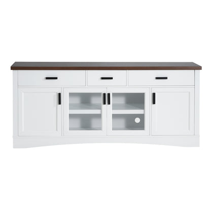 Solther Modern TV Console, 67" Width TV Stand, Glass Doors & Storage Drawers