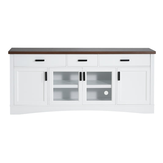 Solther Modern TV Console, 67" Width TV Stand, Glass Doors & Storage Drawers