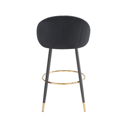 Soreli 40.5" High Back, Black Velvet & Gold Metal Bar Stool,Luxe Modern Design, Set of 2