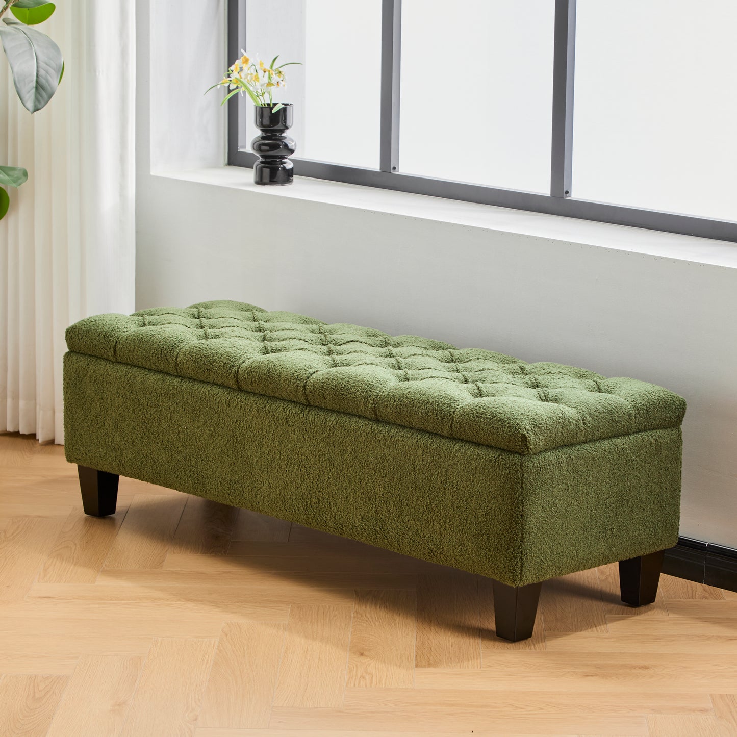 HaChe Ottoman Bench with Storage,Boucle Surface, Rubber Wood Legs, 300 lbs Capacity