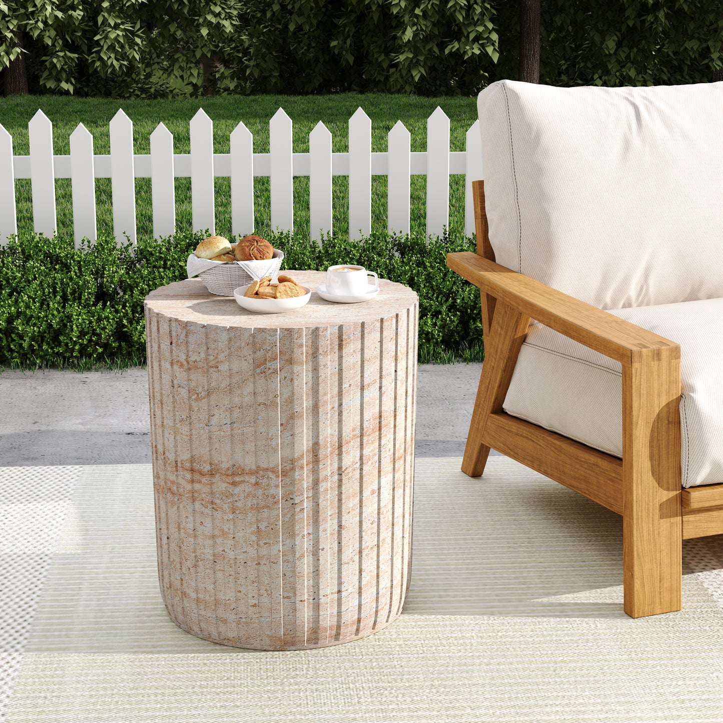 Chateau Outdoor Lightweight Concrete Side Table,Travertine Finish
