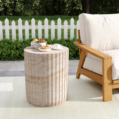 Chateau Outdoor Lightweight Concrete Side Table,Travertine Finish