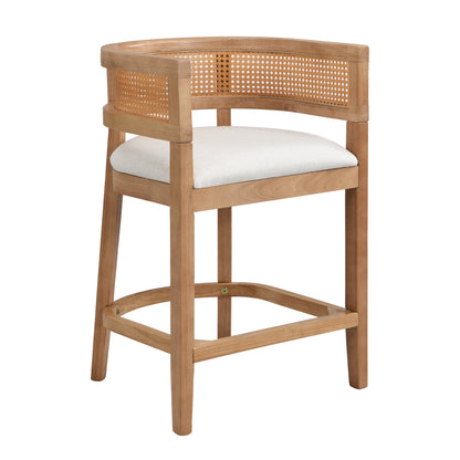 Isidore Wood And Rattan Upholstered Arm Counter Stools,Set of 2