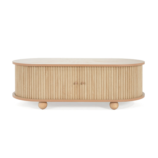 Paragrine Elegant long oval MDF storage side table with vintage charm in natural color