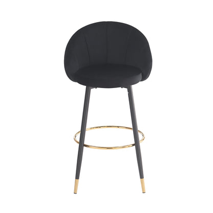 Soreli 40.5" High Back, Black Velvet & Gold Metal Bar Stool,Luxe Modern Design, Set of 2