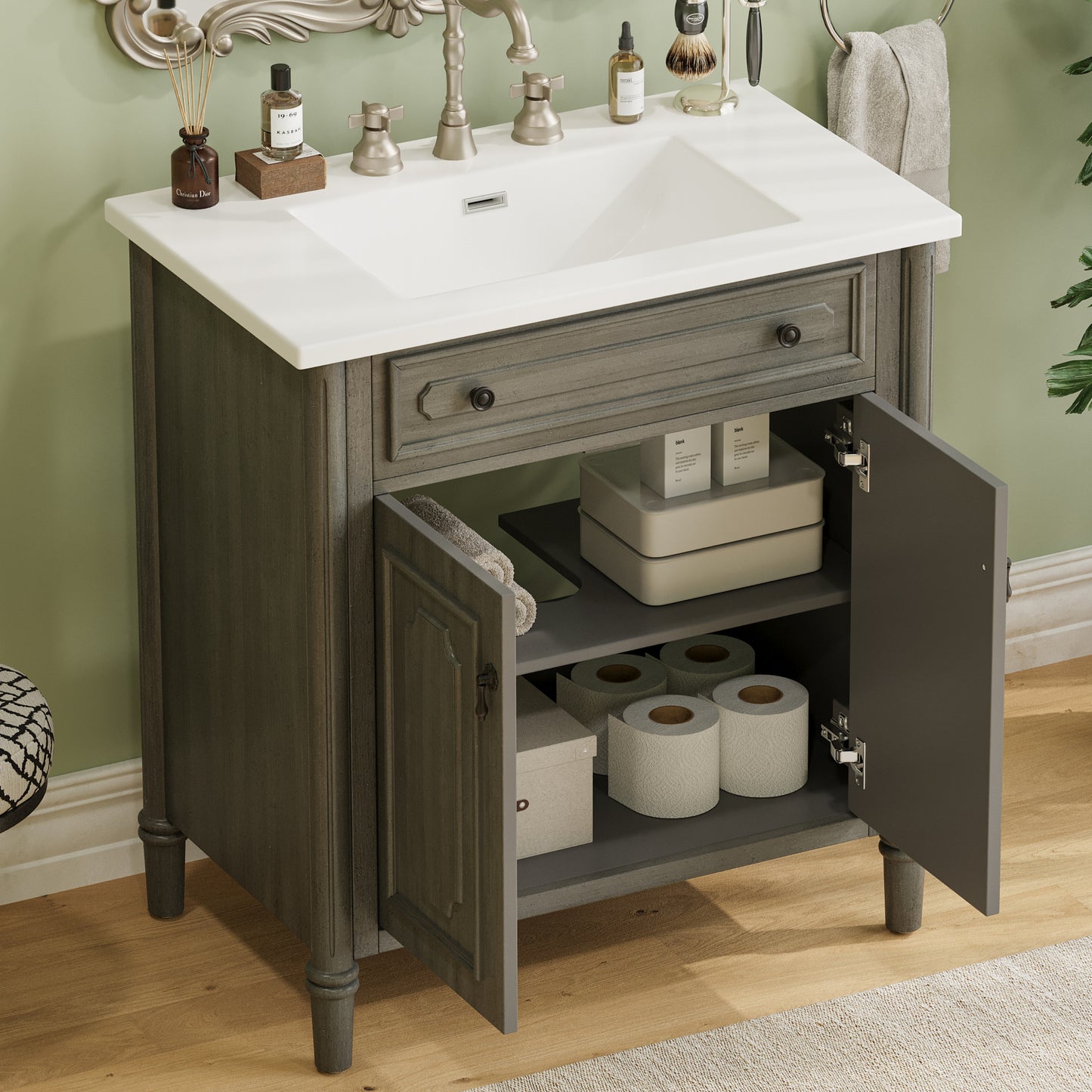 Kizzo 31" Vintage Bathroom Vanity with Sink, Rustic Bathroom Cabinet