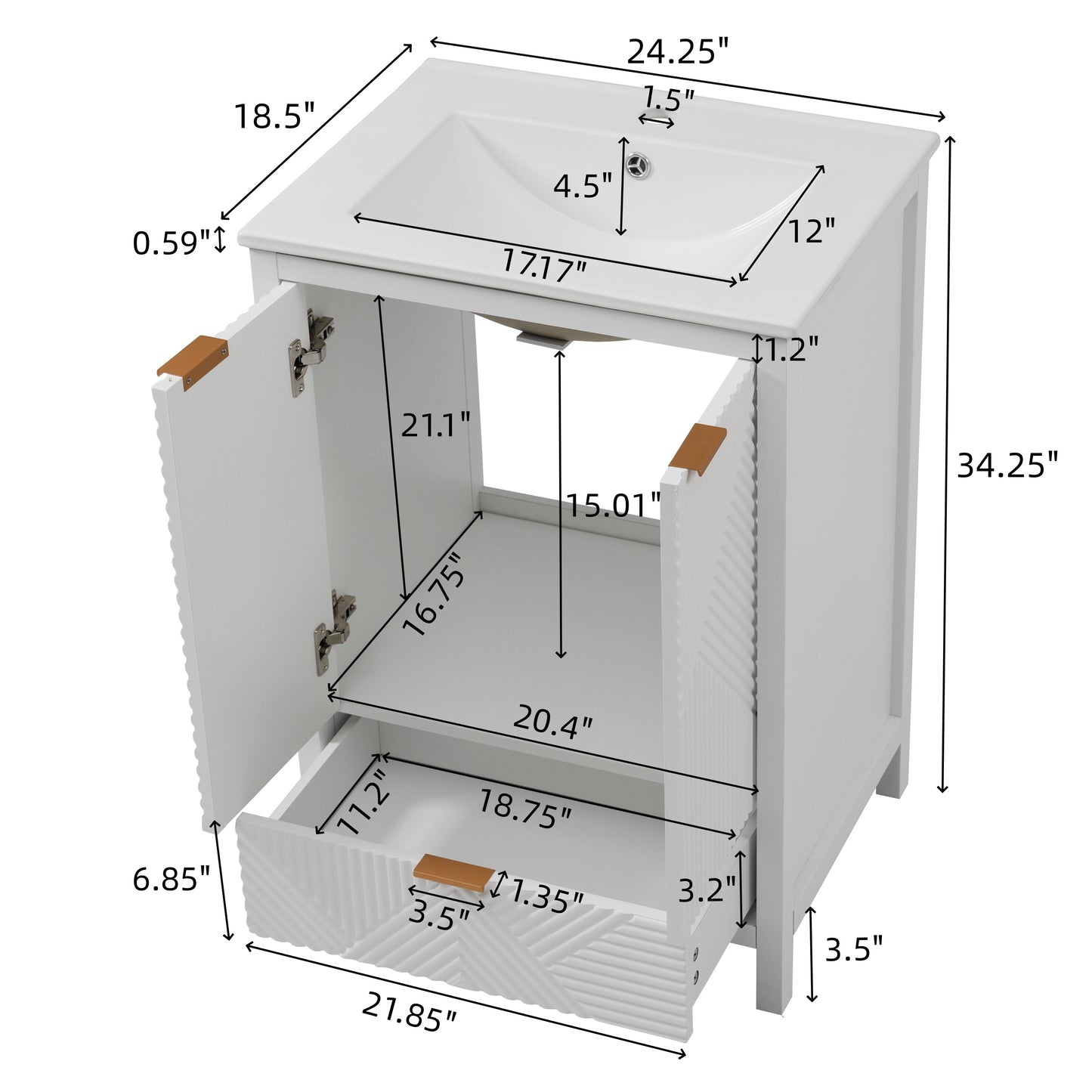 Felix 24 Inches Bathroom Vanity with Sink Combo, Modern Bathroom Vanity with Single Faucet Hole, Textured Door Panels