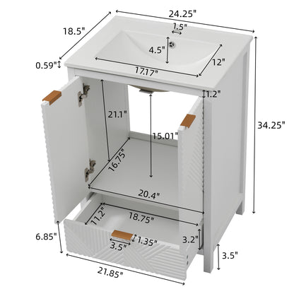 Felix 24 Inches Bathroom Vanity with Sink Combo, Modern Bathroom Vanity with Single Faucet Hole, Textured Door Panels