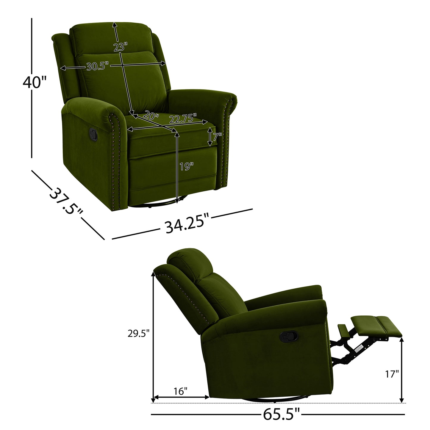 Nomae 360° Swivel Recliner Manual Rocking Recliner Home Theater Manual Recliner Chair