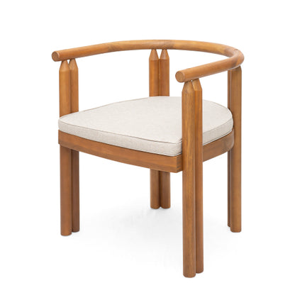 Cavar Acacia Wood Armrest Dining Chair, Teak Finish with Beige Cushion, Set of 2