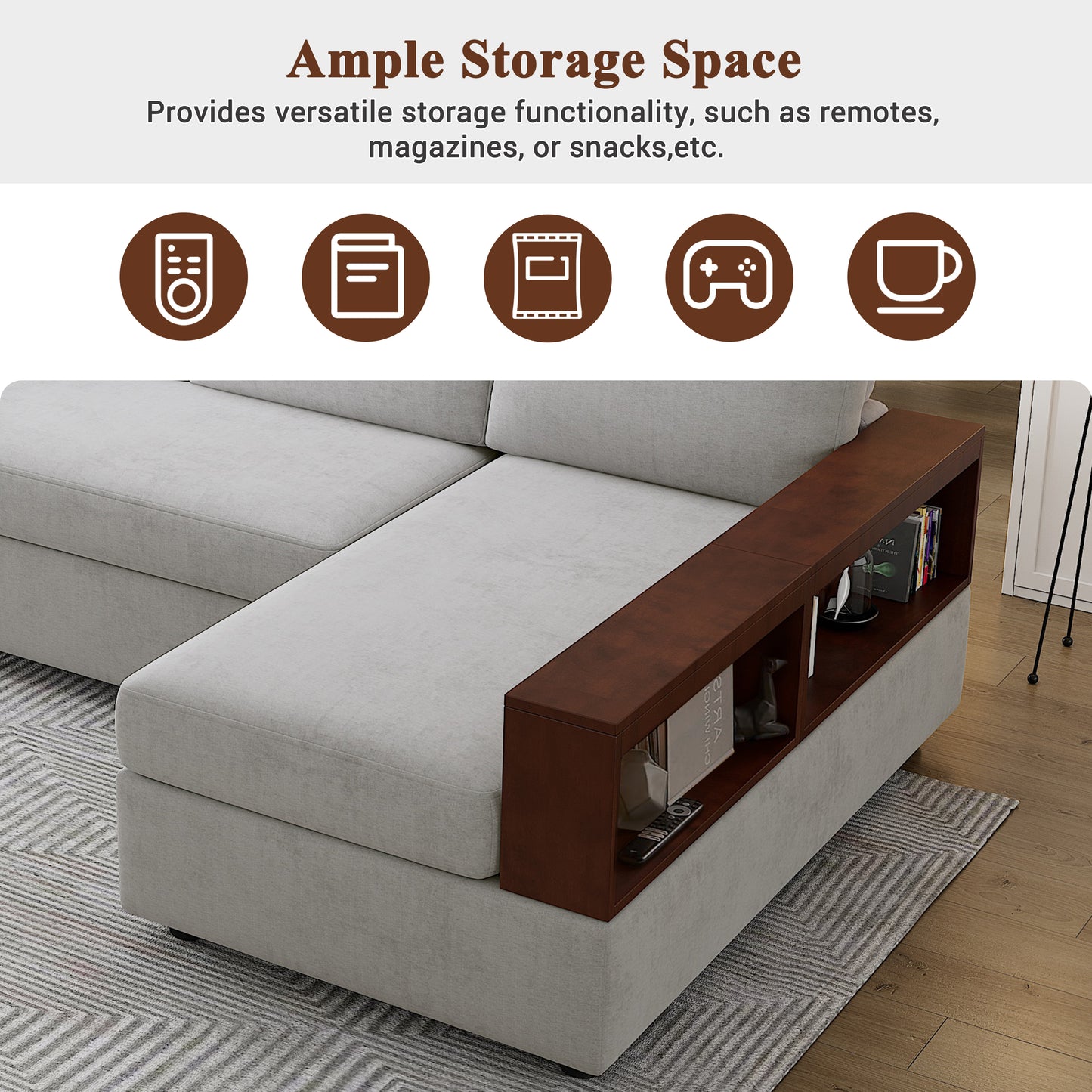 Serava Sectional Sofa Upholstered Sofa Couch with Reversible Armrests for Living Room