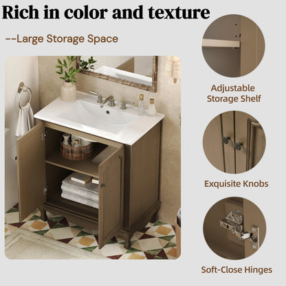 Orion 30" Vintage Bathroom Vanity with Ceramic Sink, Bathroom Vanity Cabinet,Antique Brown