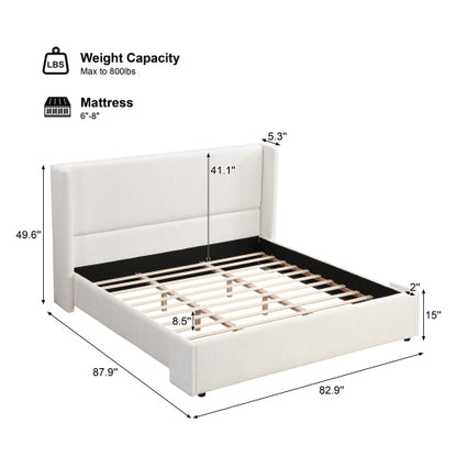 Arcadien Elegant White Fabric Upholstered Bed