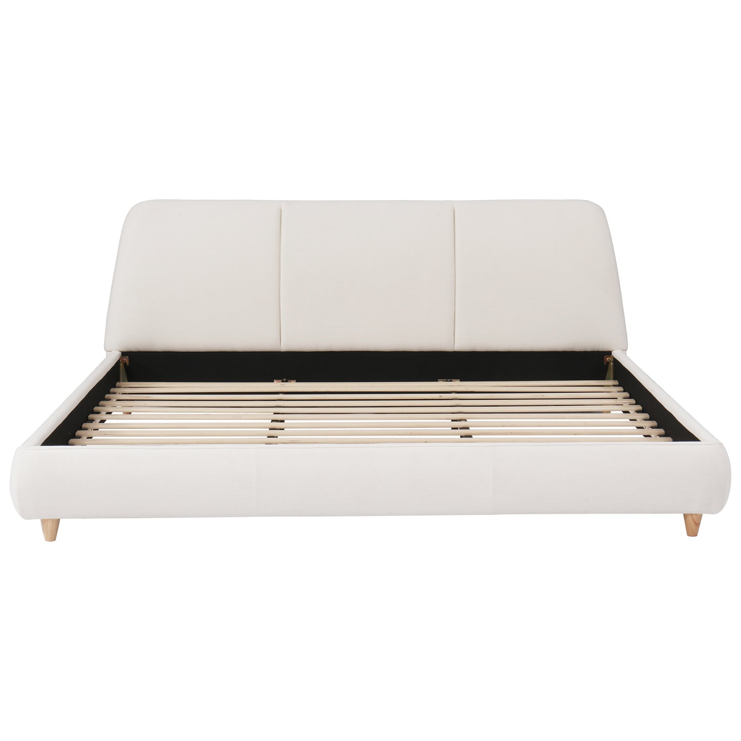 Jonah Modern Upholstered Bed Frame with Linen Fabric and Solid Wood Legs, White