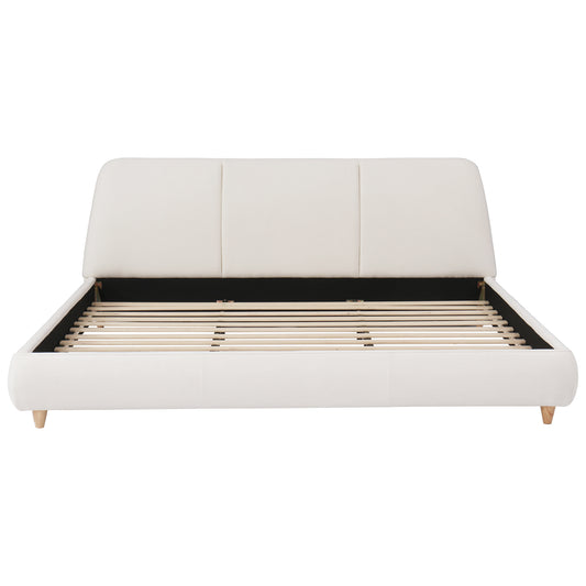 Jonah Modern Upholstered Bed Frame with Linen Fabric and Solid Wood Legs, White