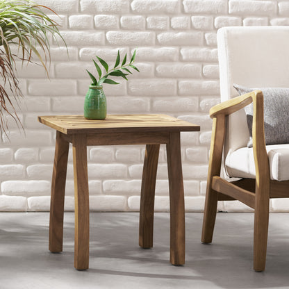Amity  Selma Acacia Wood Outdoor Side Table, Decorative Rectangular Small Accent Table, Weather Resistant Patio End Table for Balcony Beach Pool Side, Slatted Design, Natural Stained