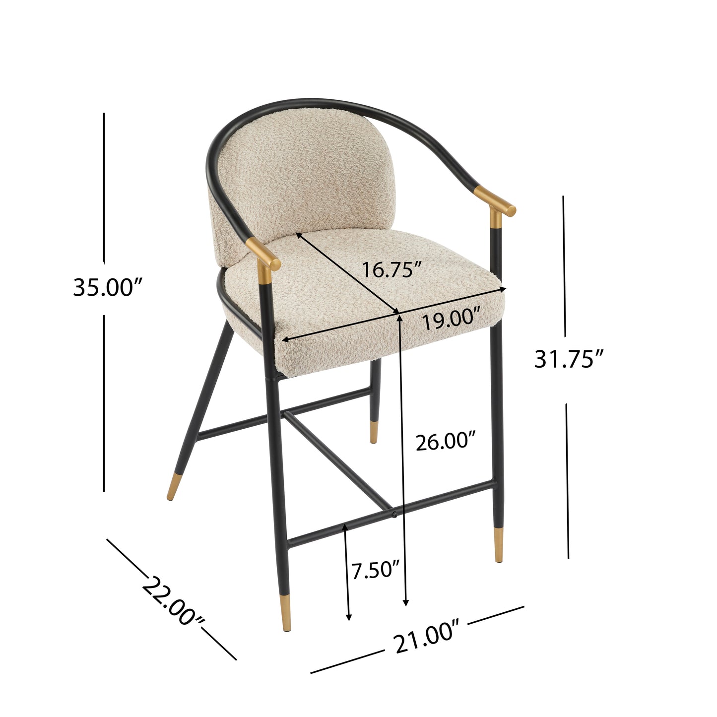 Marovian 26" H Upholstered Counter Stool with Metal Frame