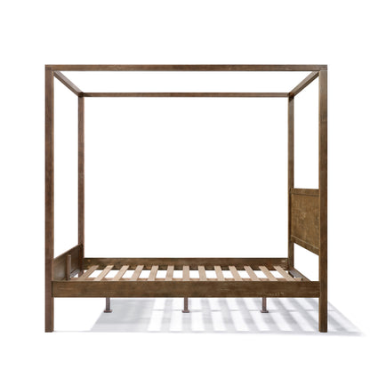 Quorcanor Queen Size Antique Oak Feature Solid Wood Canopy Bed