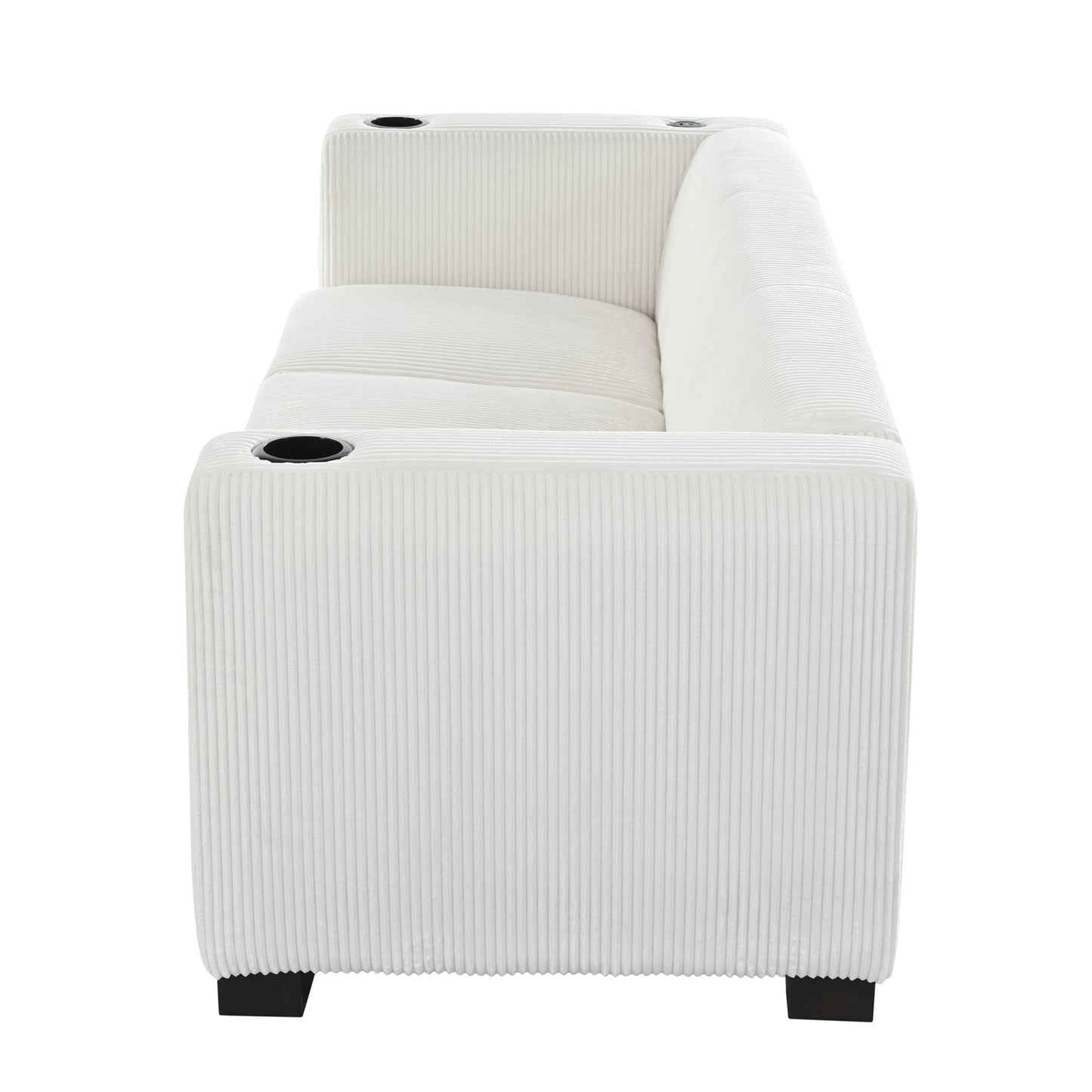 Modern three-seat Solid Wood sofa in striped finish with two cup holders