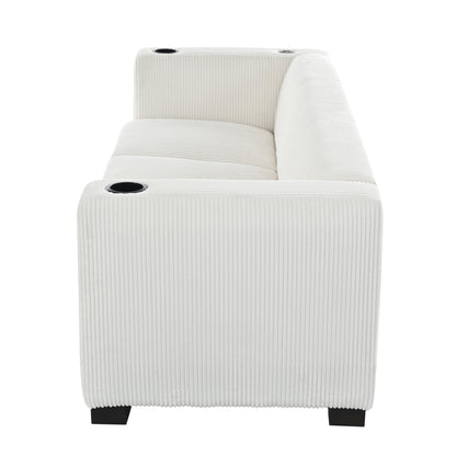 Modern three-seat Solid Wood sofa in striped finish with two cup holders