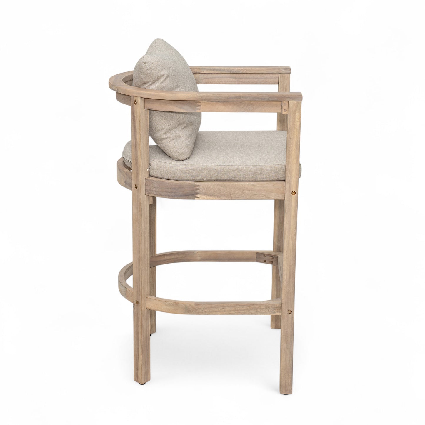 Abacoa Outdoor Barstool,Acacia Wood Finish with Beige Cushion, Set of 2