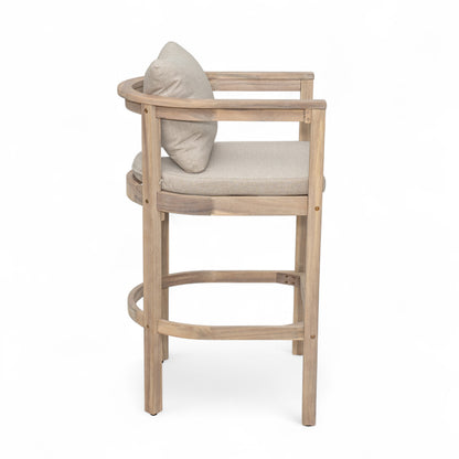 Abacoa Outdoor Barstool,Acacia Wood Finish with Beige Cushion, Set of 2