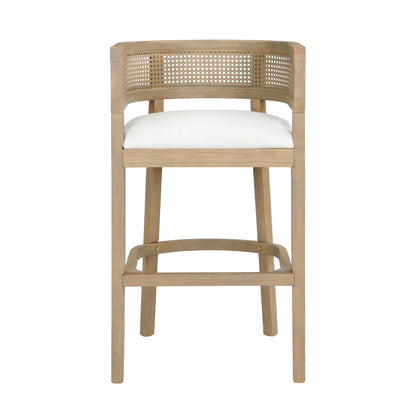 Tiberius Wood And Rattan Upholstered Arm Bar Stools,Set of 2