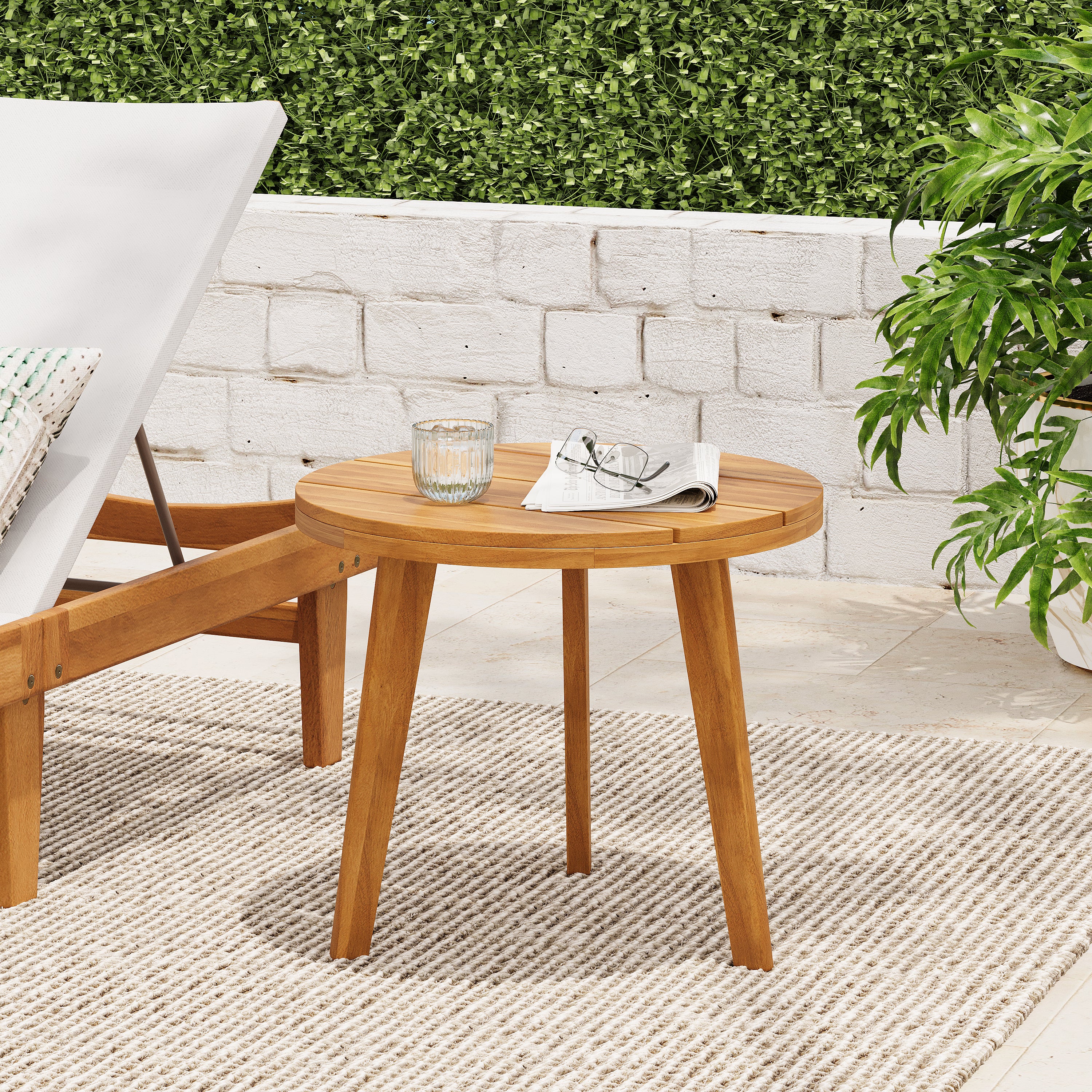Ranariel Acacia Round Outdoor Side Table - Solid Wood Slat Panel