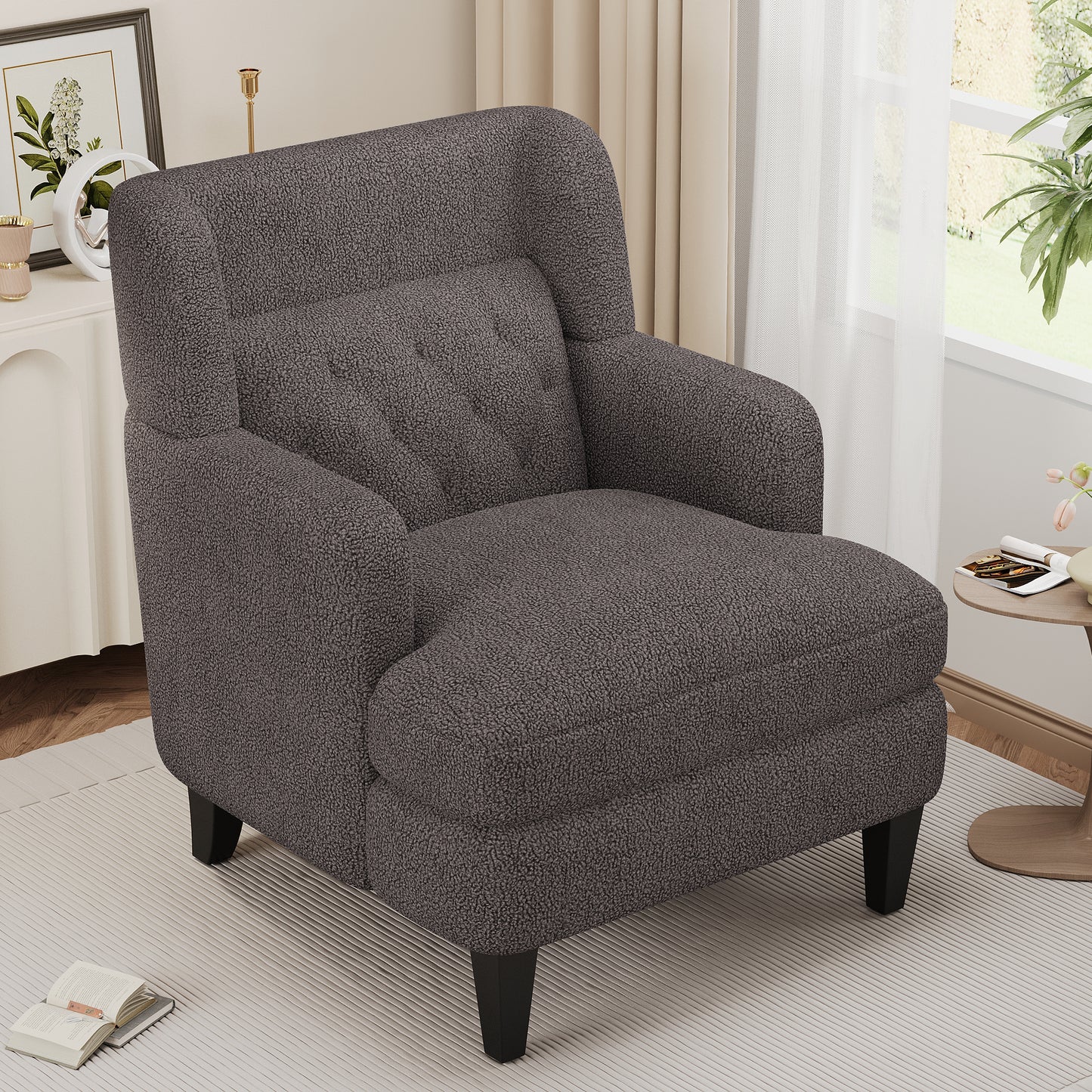 Dorelle Upholstered Accent Chair Tufted Armchair for Living Room and Bedroom