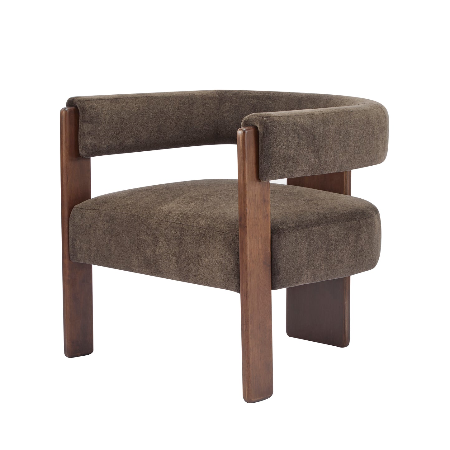 Noah Upholstered Boucle Accent Arm Chair, Rubberwood, Beige+walnut