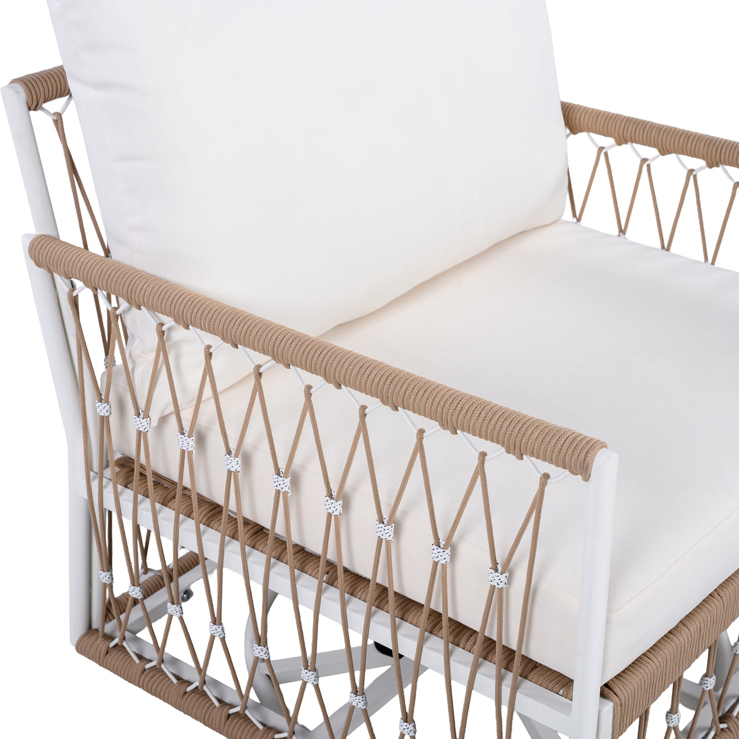 360° Swivel Bohemian Outdoor Lounge Chair with Handwoven Rope,Waterproof Cushions[Set of 2]