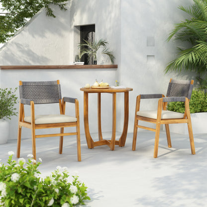 Alarice Modern Patio Dining Set Outdoor Table with 2 Chairs, Wood Finish