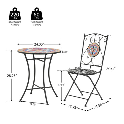 Eamone Outdoor Patio Chat Set, Ceramic Tile, Iron