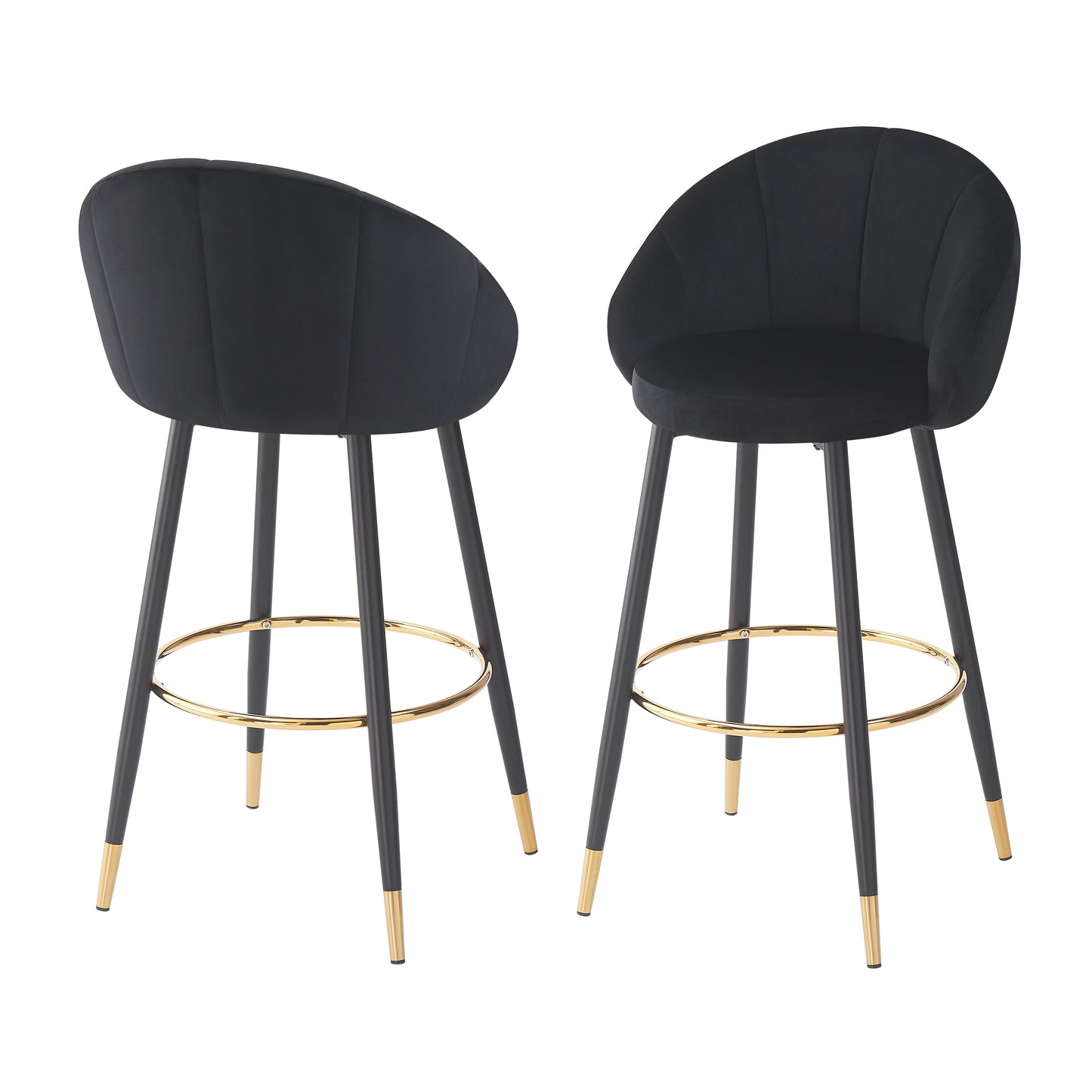 Soreli 40.5" High Back, Black Velvet & Gold Metal Bar Stool,Luxe Modern Design, Set of 2