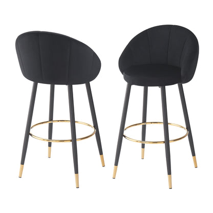 Soreli 40.5" High Back, Black Velvet & Gold Metal Bar Stool,Luxe Modern Design, Set of 2