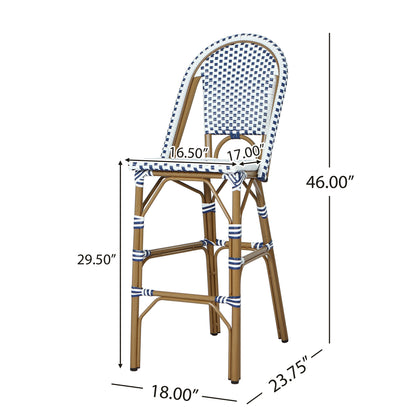 Altocanin 29.5" Outdoor PE Rattan French Barstool, White and Blue(Set of 2)