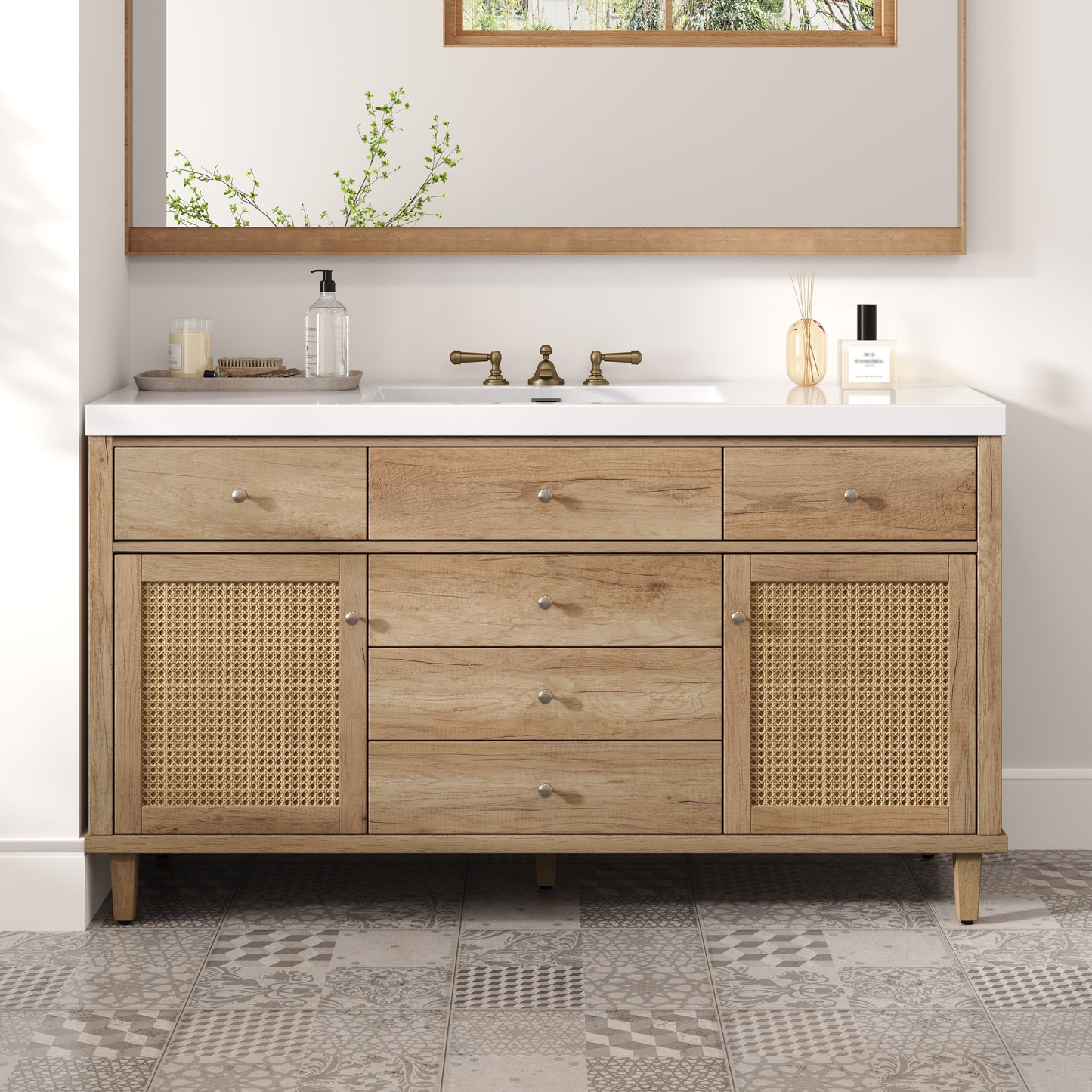 GuGuga 60" Bathroom Vanity with SMC Sink, Modern Large Storage Bathroom Storage Cabinet