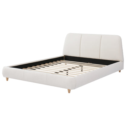 Jonah Modern Upholstered Bed Frame with Linen Fabric and Solid Wood Legs, White