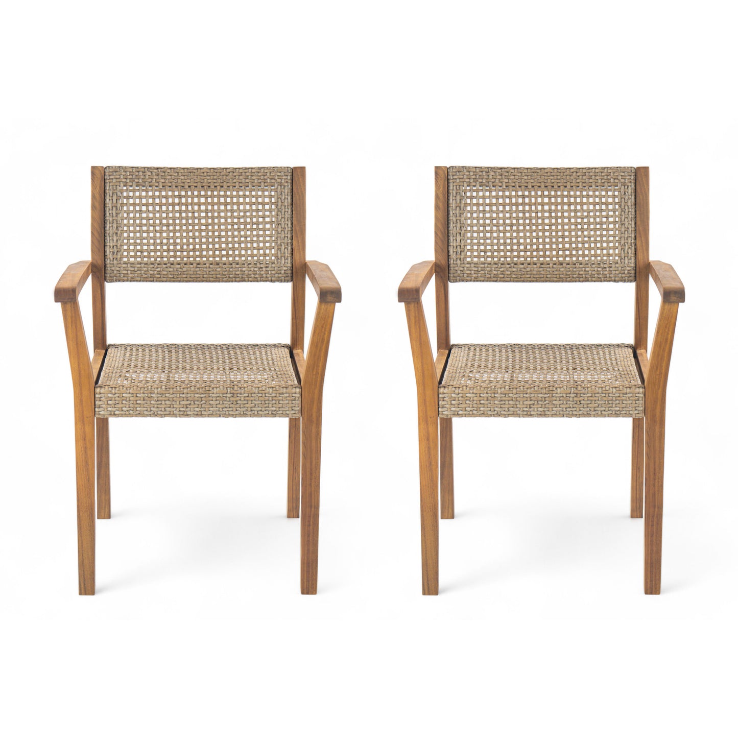 Summerlyn Patio Acacia Wood Dining Chairs, PE Wicker, Set of 2