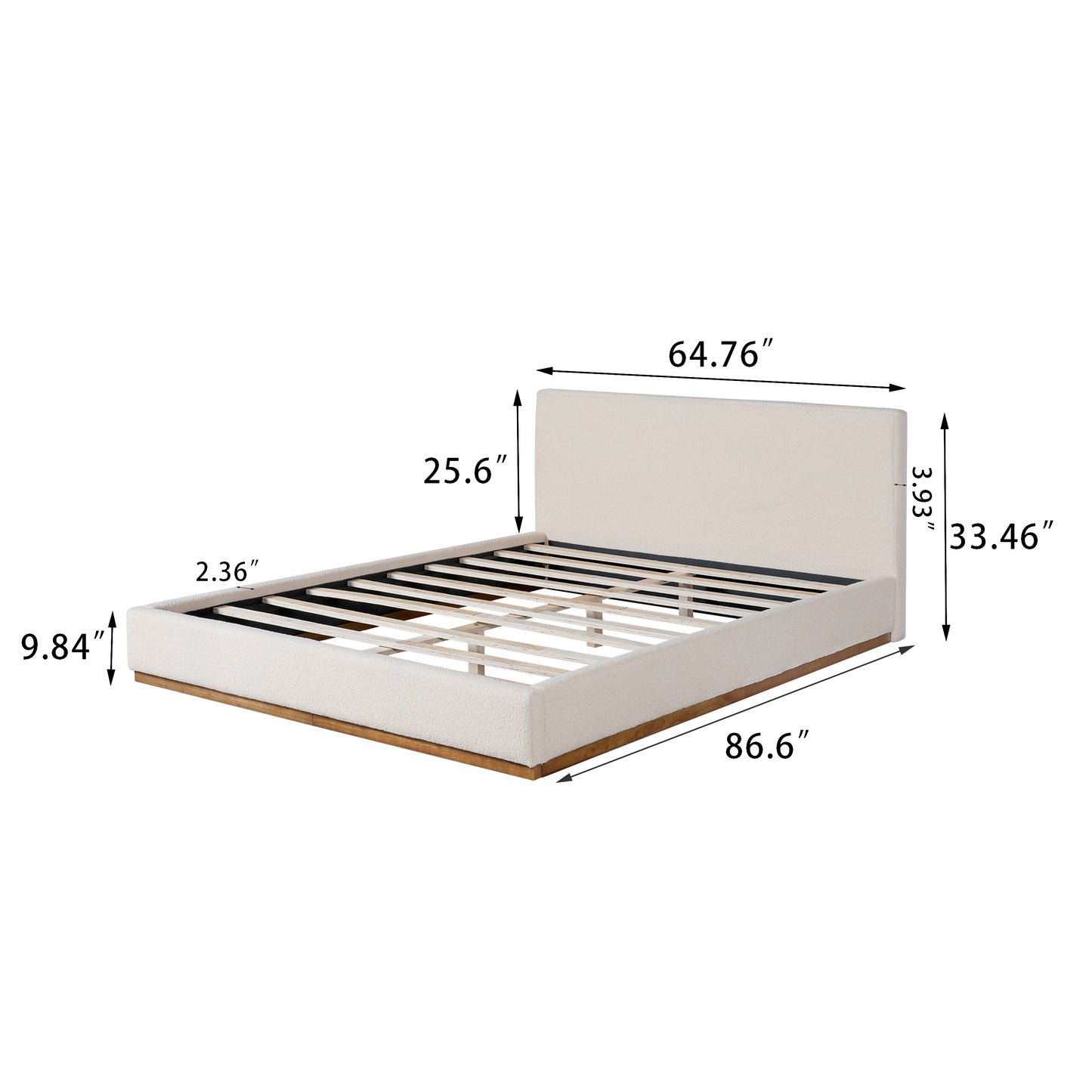 Tulae Elegant White Fabric Upholstered Bed, Wood Grain Textured,Solid Wood Base Frame