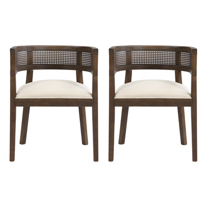 Bastian Dining Chairs with Rattan Backrest, Upholstered Seat, Set of 2