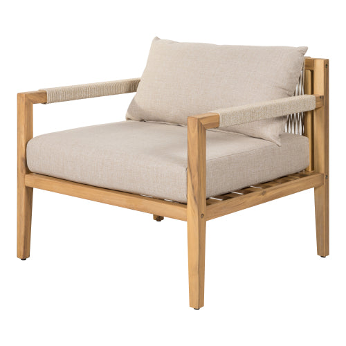 ‌PinDrift‌ Acacia Wood & Beige Rope Outdoor Leisure Chair for Any Patio