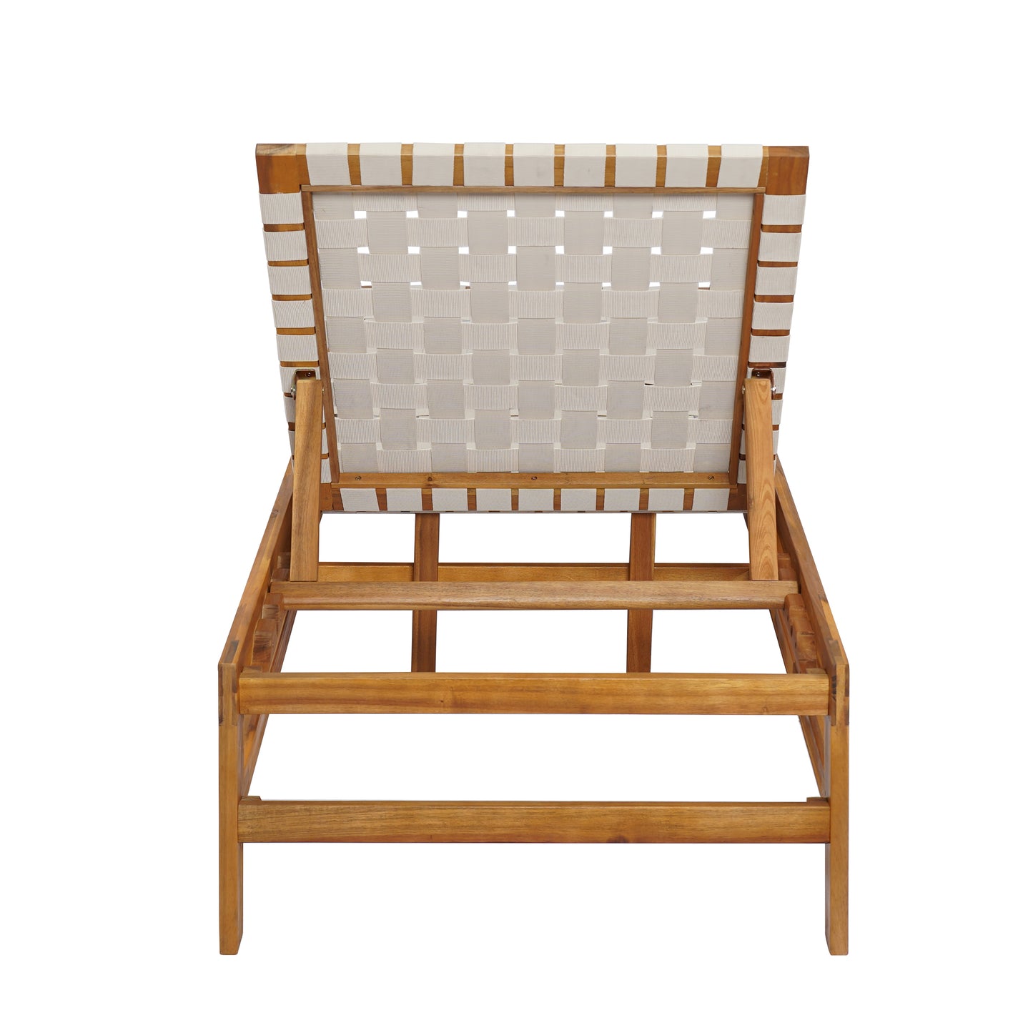 Rionaris Outdoor Acacia Wood Rope Chaise Lounge Adjustable 4-Position Recliner
