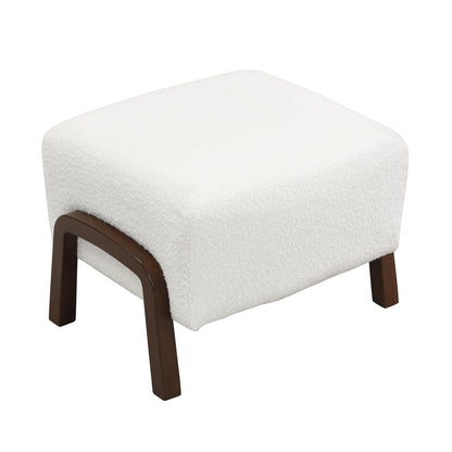 Sorena Upholstered Ottoman, Wooden Legs, White, Boucle