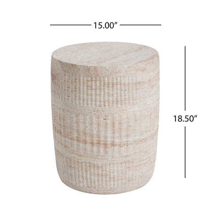 Alderbay Outdoor Lightweight Concrete Side Table,Travertine Finish