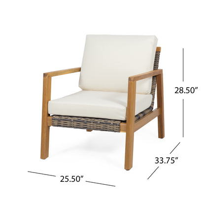 Kedan Outdoor Acacia Wood and Wicker Club Chair