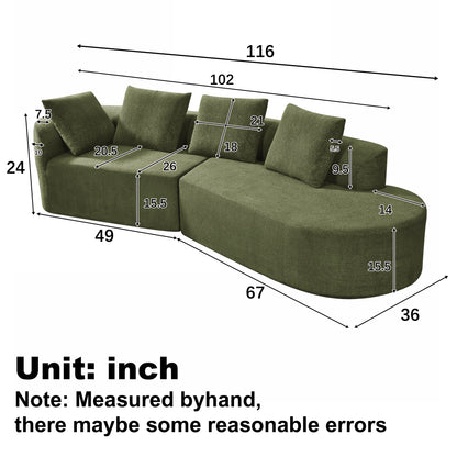 Orellar 116" Modern Curved Sectional Sofa with High-Density Fully Compressed Sponge and Chaise Lounge, Pearl Upholstery